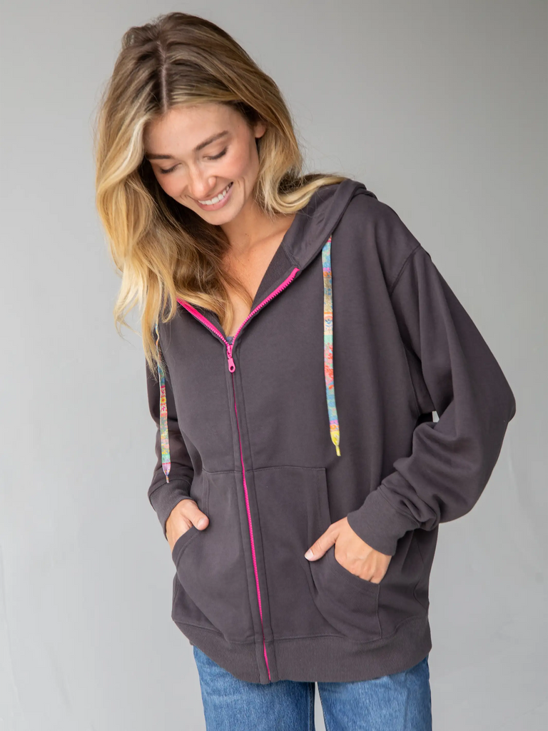 Applique Zip-Up Hoodie - Charcoal Peace-view 2