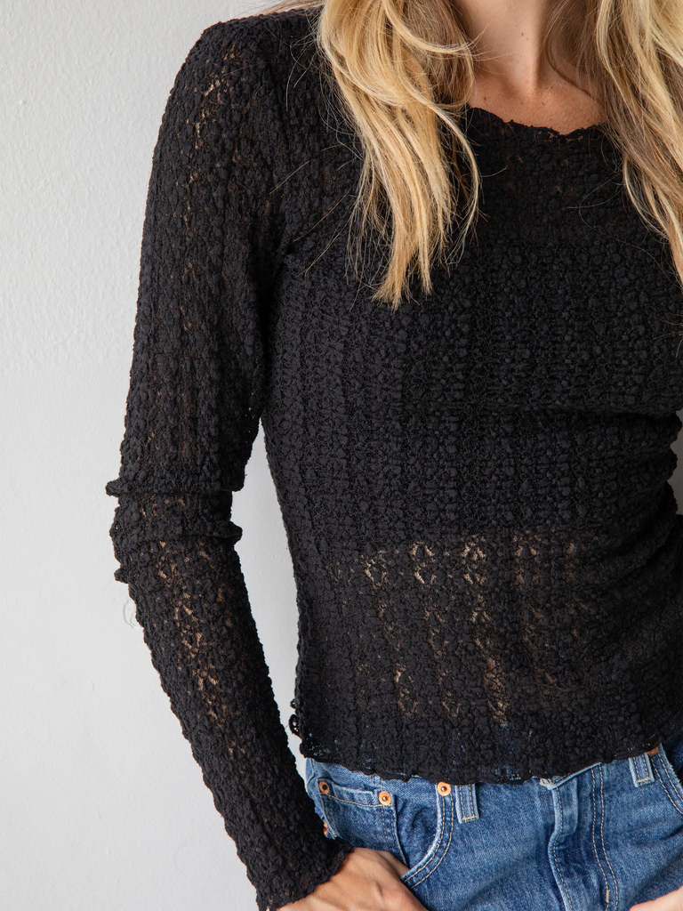 Lace Layering Top - Black-view 1