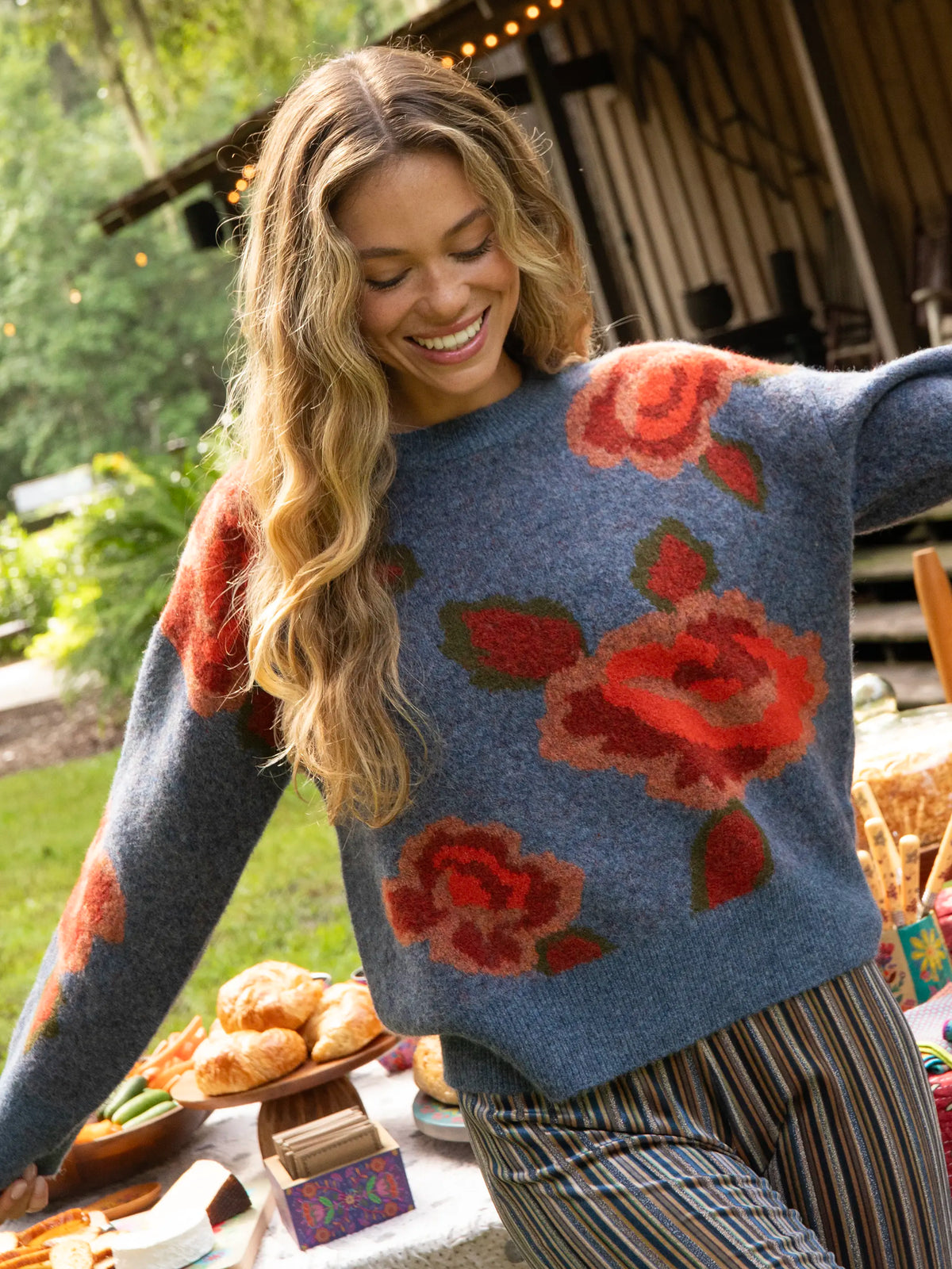 Rosie Reversible Jacquard Sweater - Denim Rose – Natural Life