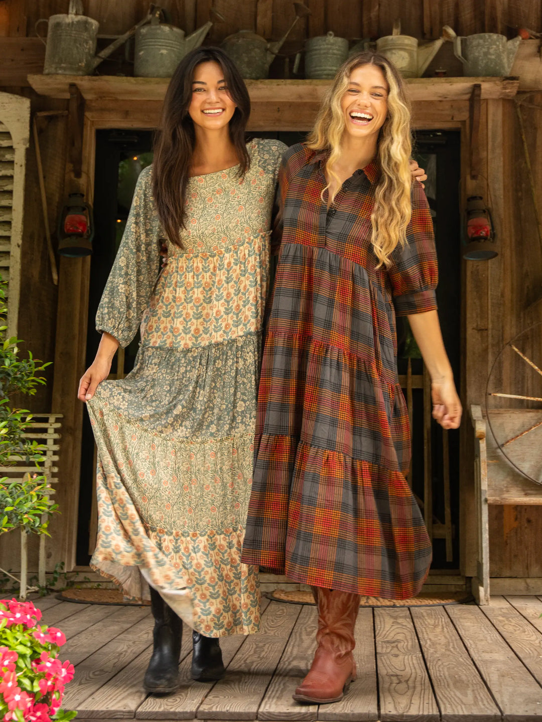 Rebecca Flannel Midi Dress Black Orange Plaid – Natural Life