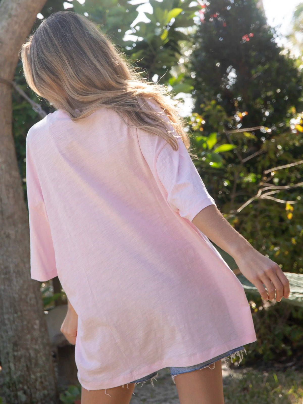 Oversized Cotton Applique Tee - Light Pink Peace Sign – Natural Life