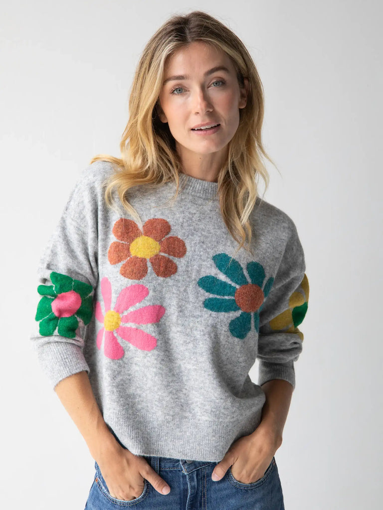 Boxy Intarsia Sweater - Ash Flower-view 1