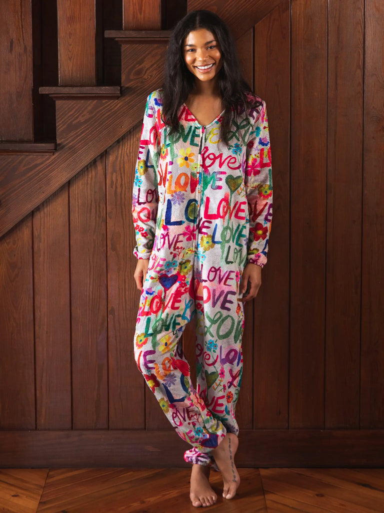 Fleece Onesie Pajamas Love Hearts