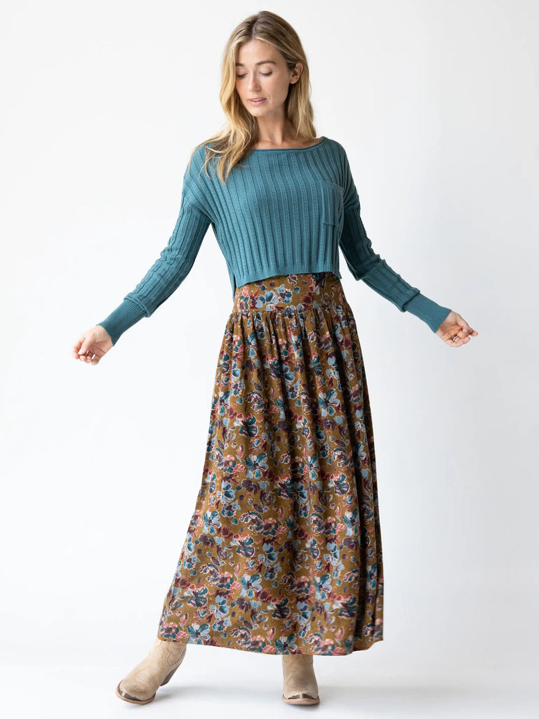 Lisa Maxi Skirt - Olive Floral-view 2