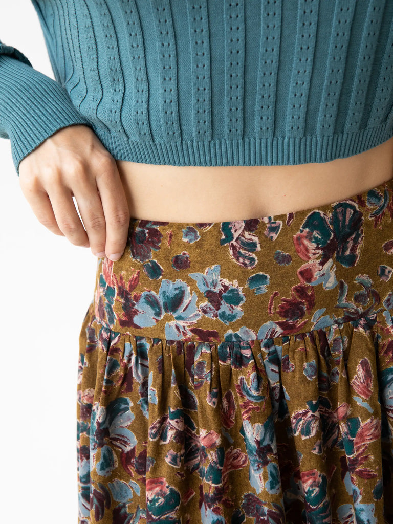 Lisa Maxi Skirt - Olive Floral-view 3