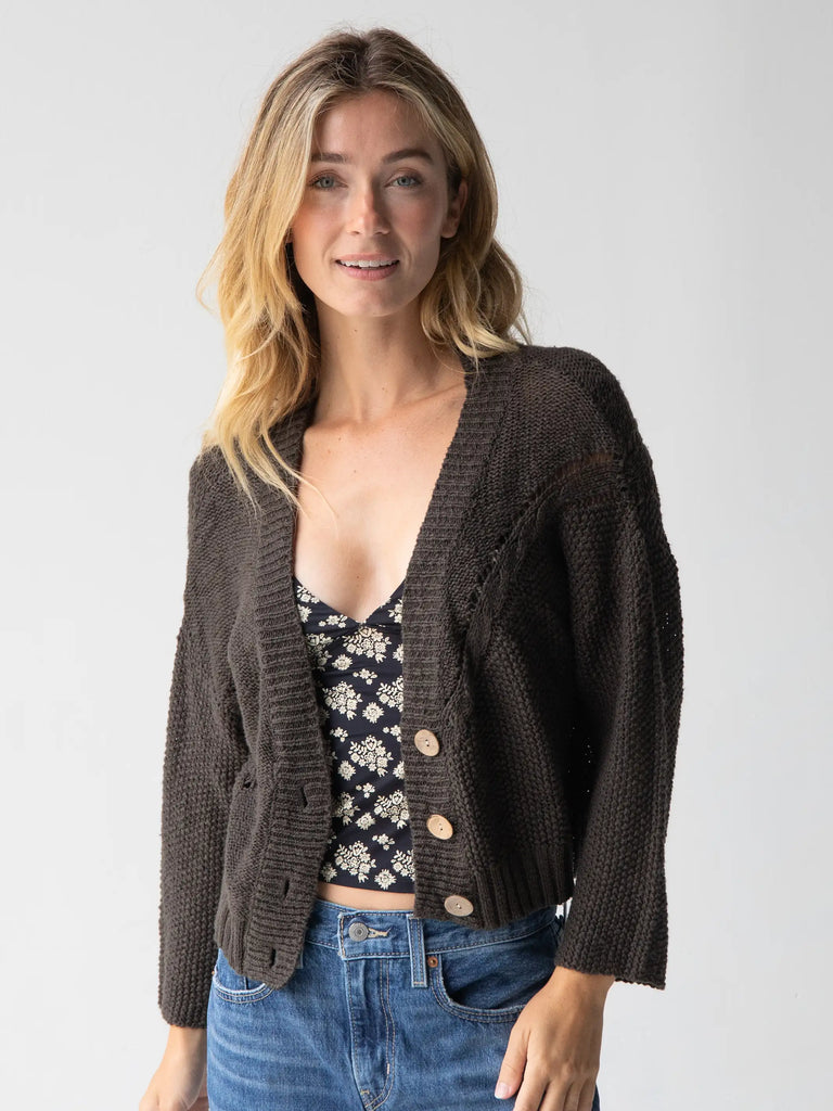 Cable Knit Cardigan|Charcoal-view 2