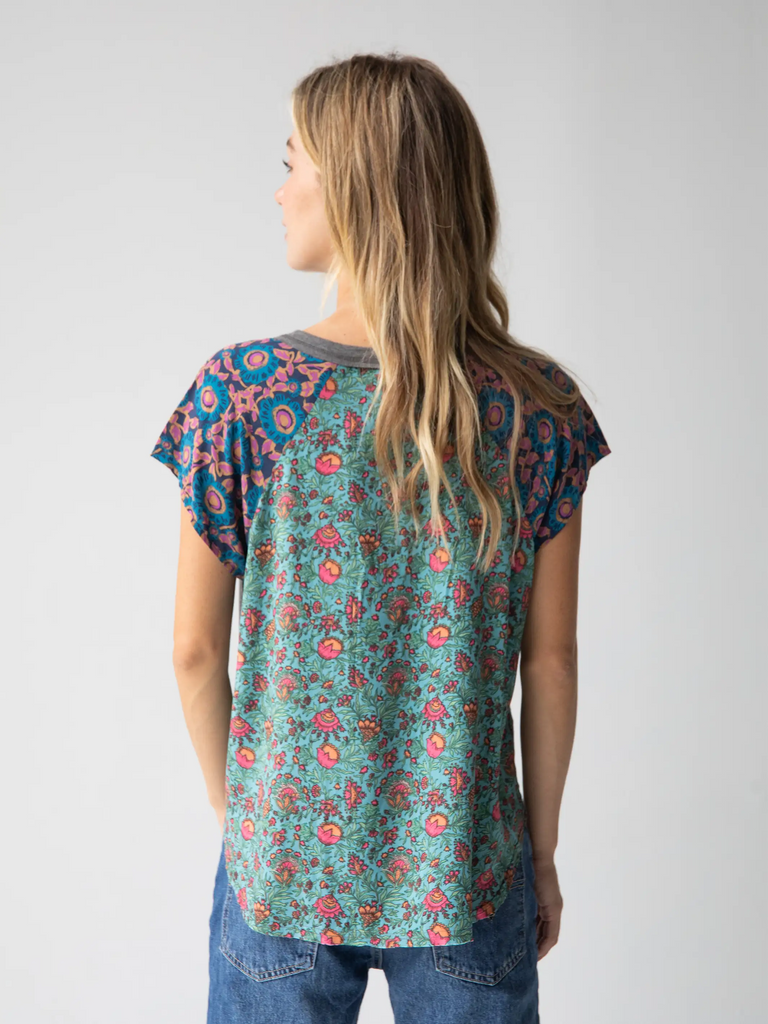 Daphne Mixed Print Top - Teal Turquoise-view 2