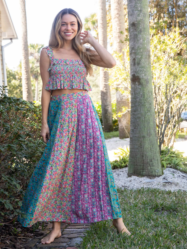 Valentina Maxi Skirt - Turquoise Purple Floral Mix-view 1