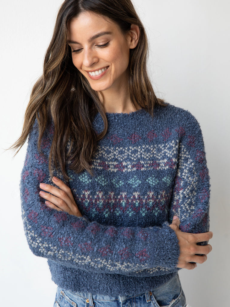 Calla Jacquard Pullover Sweater - Indigo Fairisle-view 1