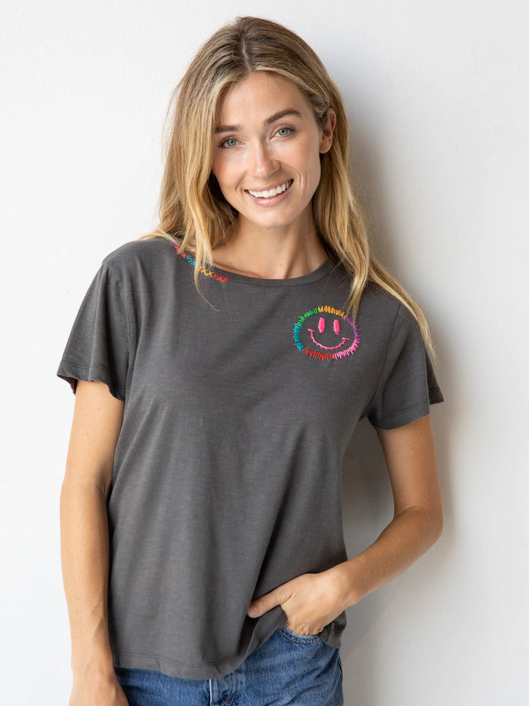 Hand Embroidered Tee - Smiley-view 2