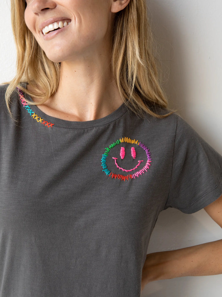 Hand Embroidered Tee - Smiley-view 1