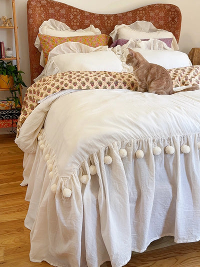 Cotton Ruffle Duvet Cover - Cream Pom Pom-view 1
