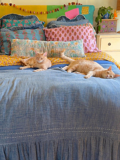 Cotton Ruffle Duvet Cover - Vintage Blue-view 1