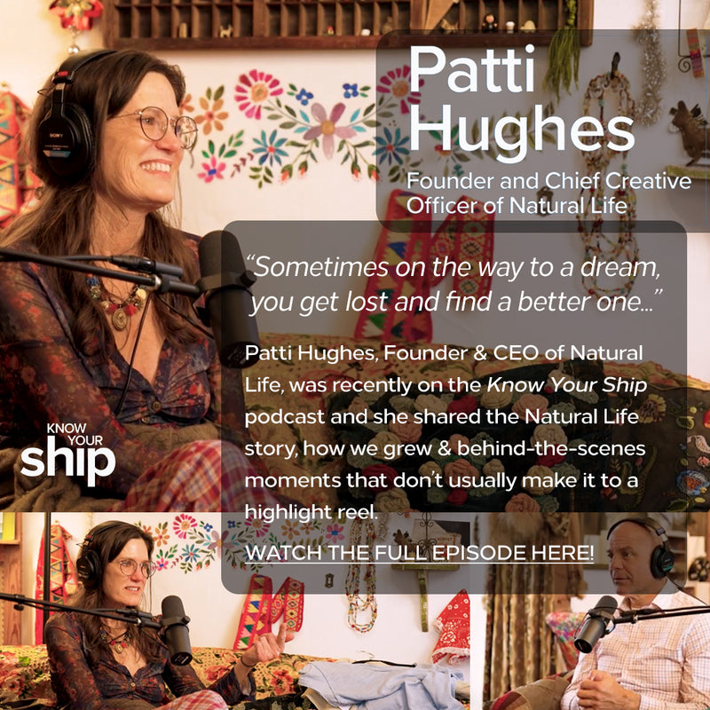 Natural Life founder Patti Hughes and a host recording the Know Your Ship podcast in a colorful studio