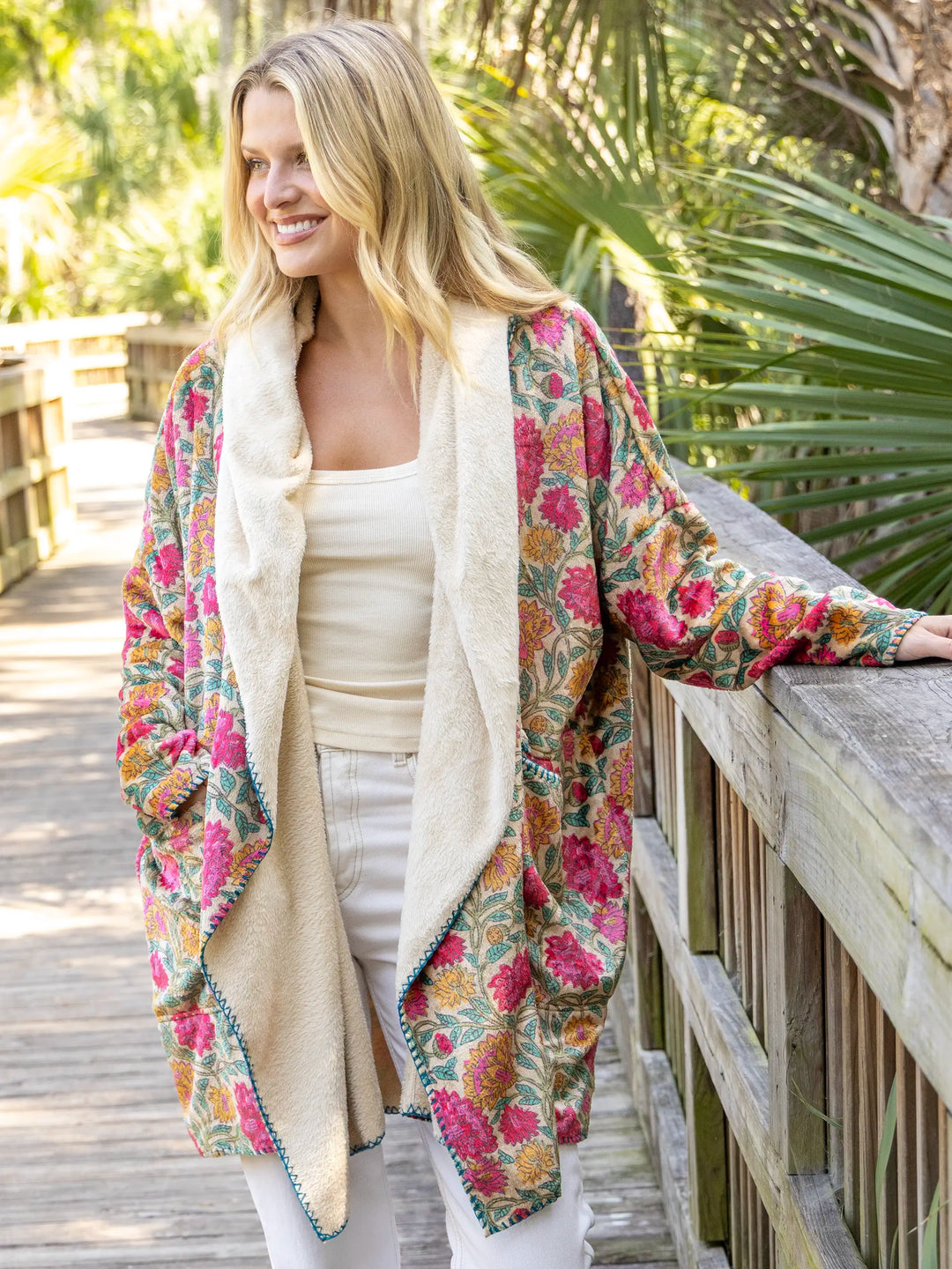 Cozy Blanket Kimono - Lush Zinnias