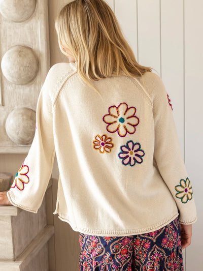 Blooms Cotton Tufted Sweater - Cream-view 2