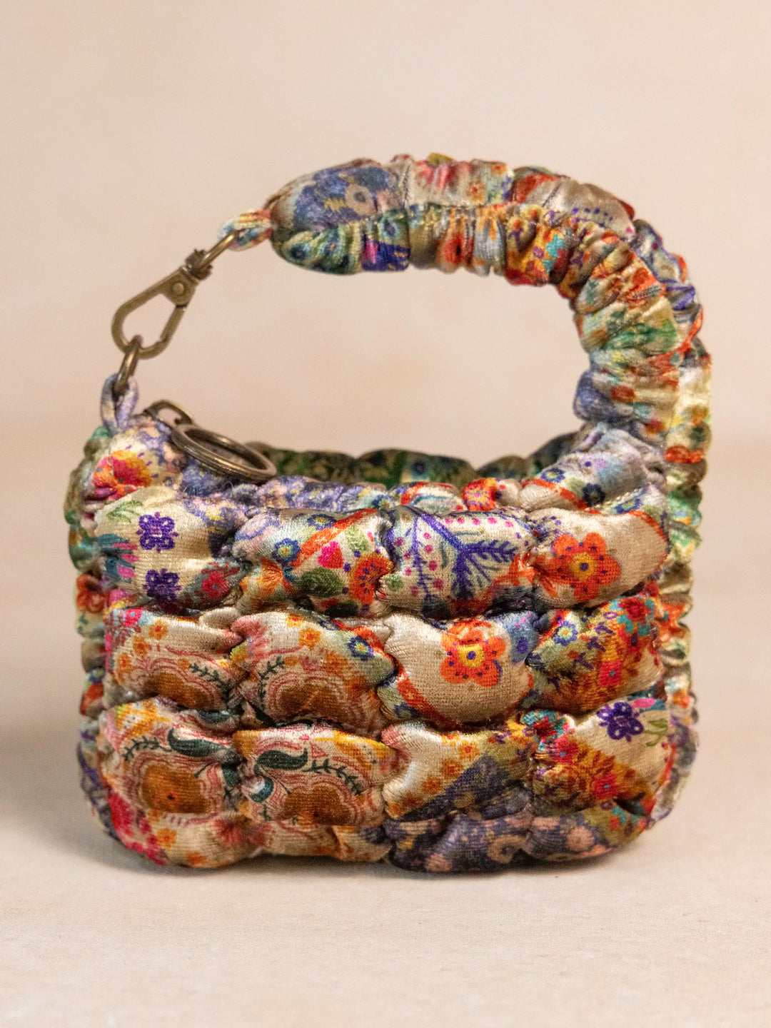 Puffy Mini Clip-On Pouch - Mandala Folk Patchwork Velvet