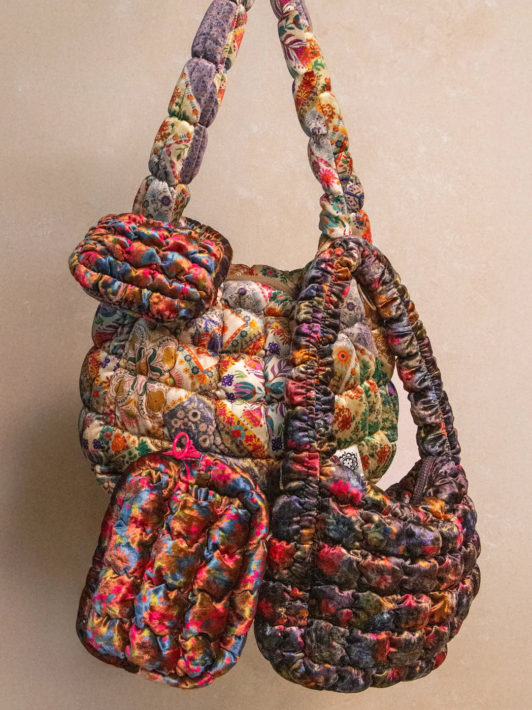 Puffy Mini Clip-On Pouch - Mandala Folk Patchwork Velvet