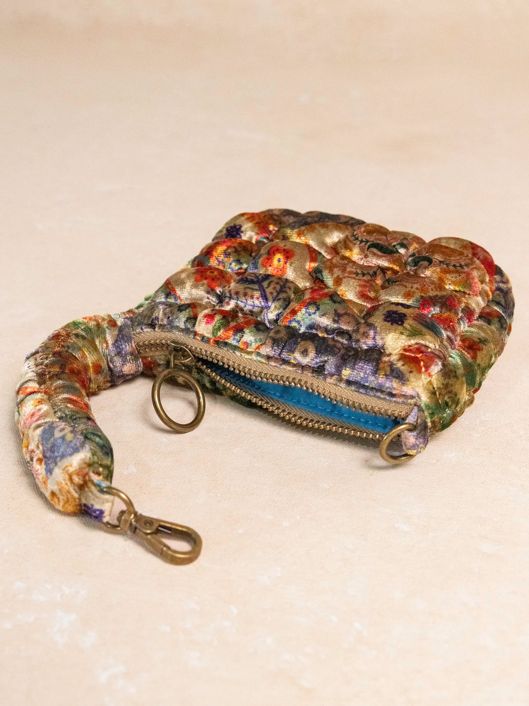 Puffy Mini Clip-On Pouch - Mandala Folk Patchwork Velvet