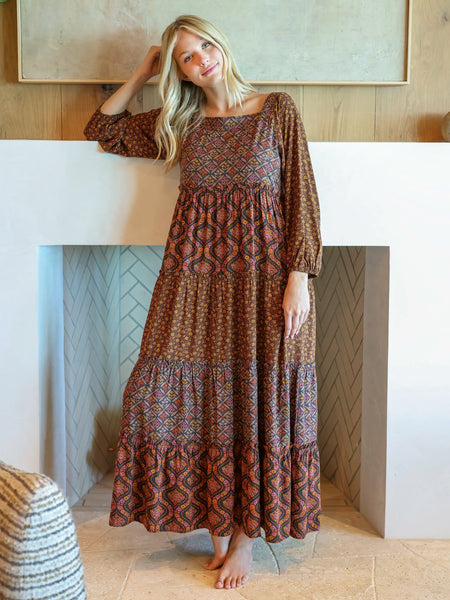 Berkley Long Sleeve Maxi Dress - Nouveau Blossoms Black Natural Life Berkley Long Sleeve Maxi Dress - Nouveau Blossoms Black Natural Life