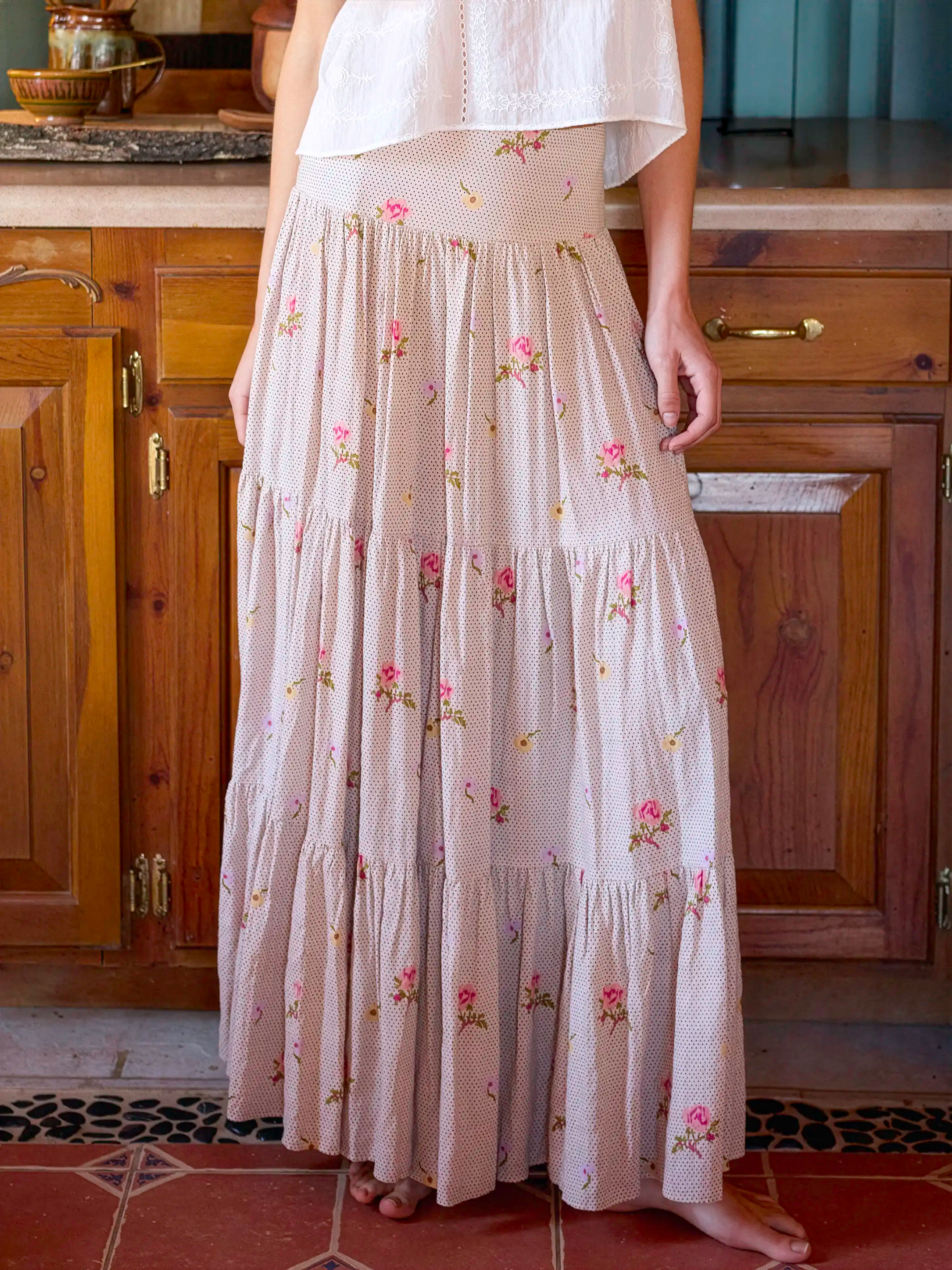 Hanna Convertible Maxi Skirt - Pin Dot Prairie Cream – Natural Life