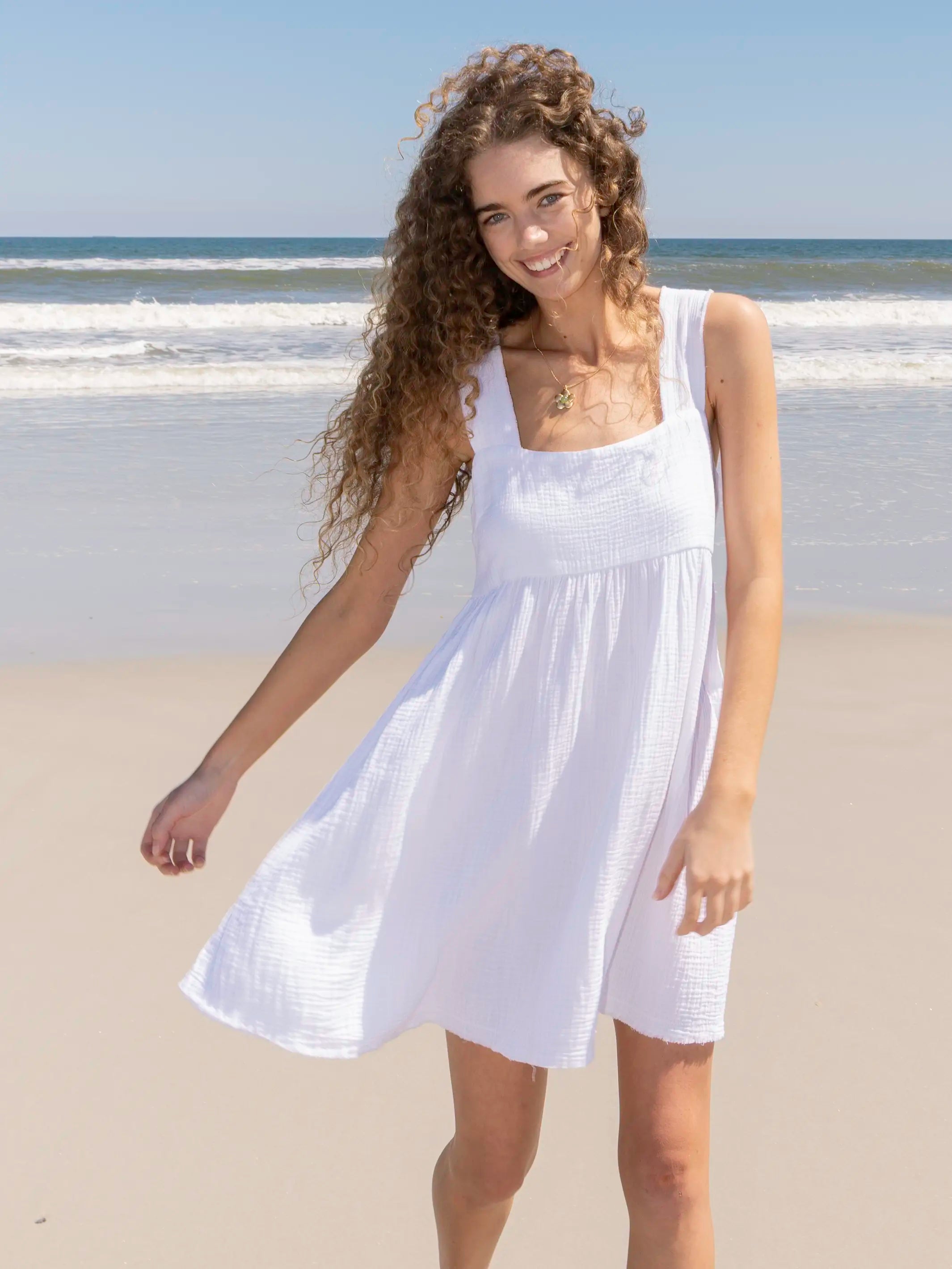 white gauze beach dress Kyra | Mini Dress | White Gauze - Boho Balloon Sleeve Gauze Cotton main image 0
