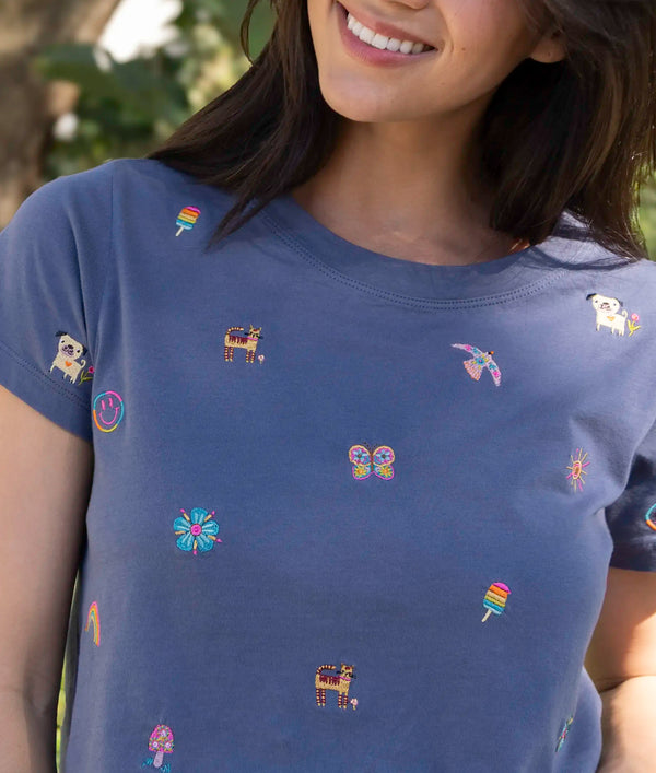 Chenille Rug, 2' x 3' - Teal Folk Floral