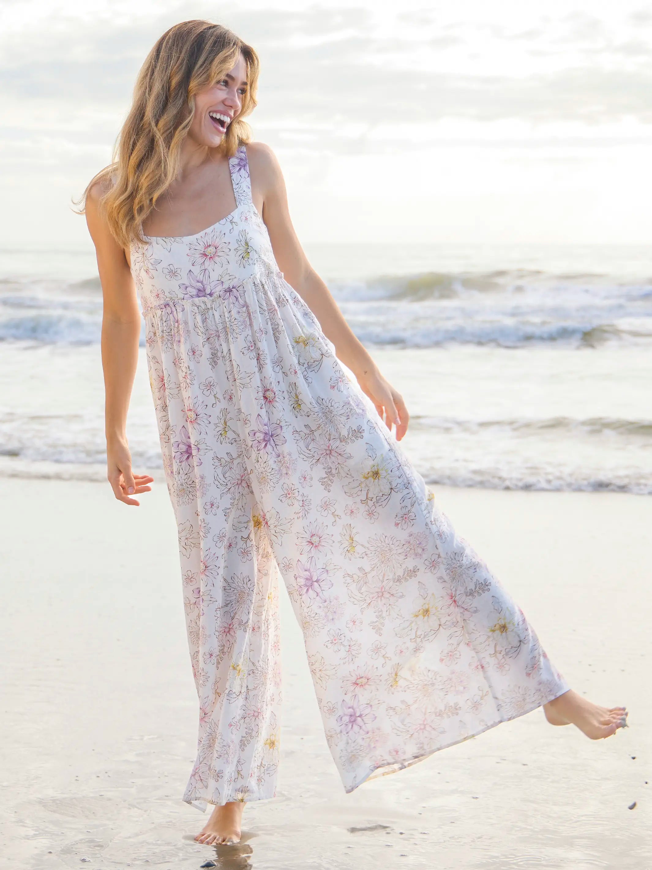 Gabi Jumpsuit - Dahlia Flora Ivory – Natural Life