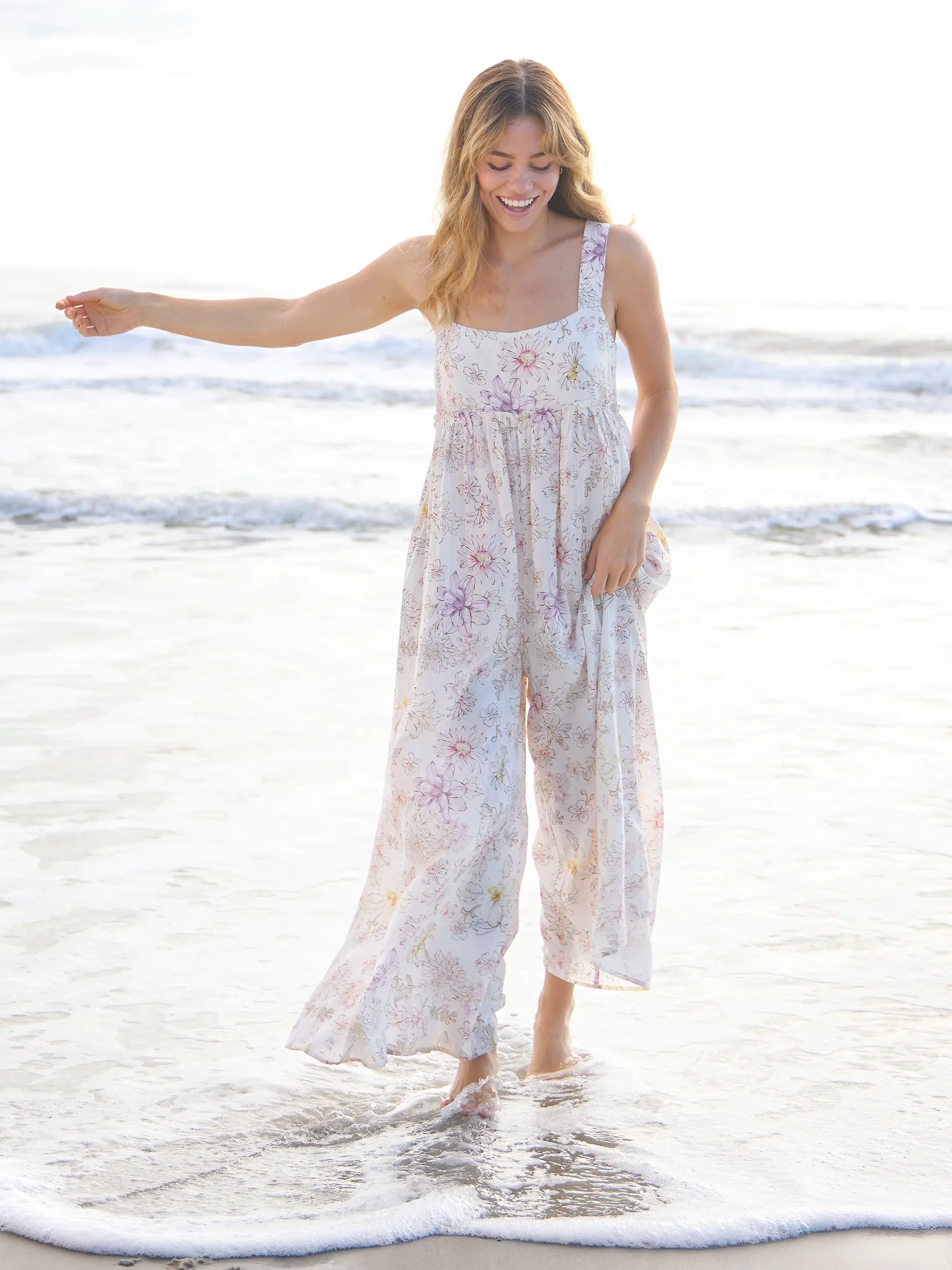 Gabi Jumpsuit - Dahlia Flora Ivory – Natural Life