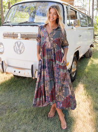 Rebecca Midi Dress - Blue Patchwork-view 1