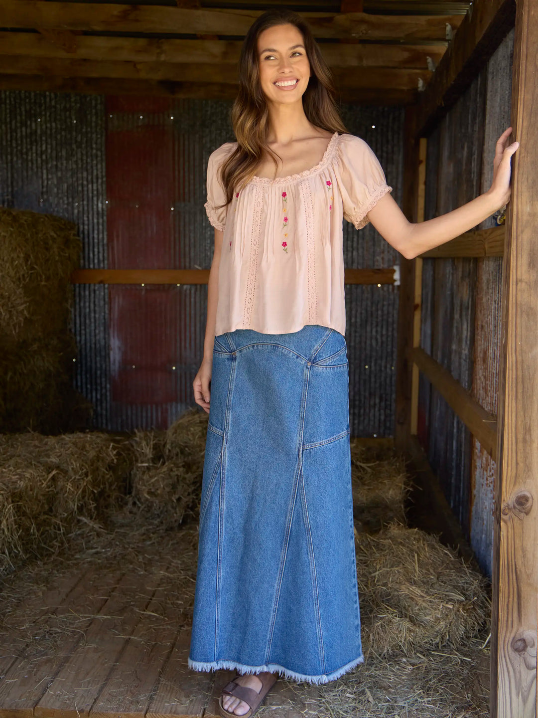 Fitted Cotton Denim Maxi Skirt - Medium Wash – Natural Life