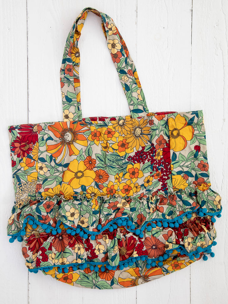 Ruffle Tote|Gold Vintage Floral-view 1
