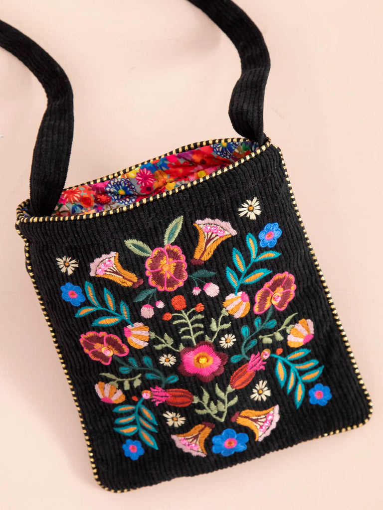Embroidered Crossbody - Black Folk Flower-view 3