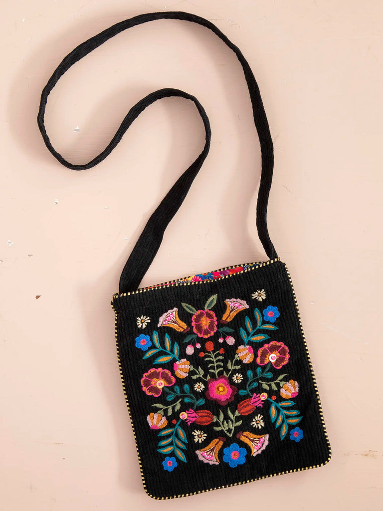 Embroidered Crossbody - Black Folk Flower-view 1