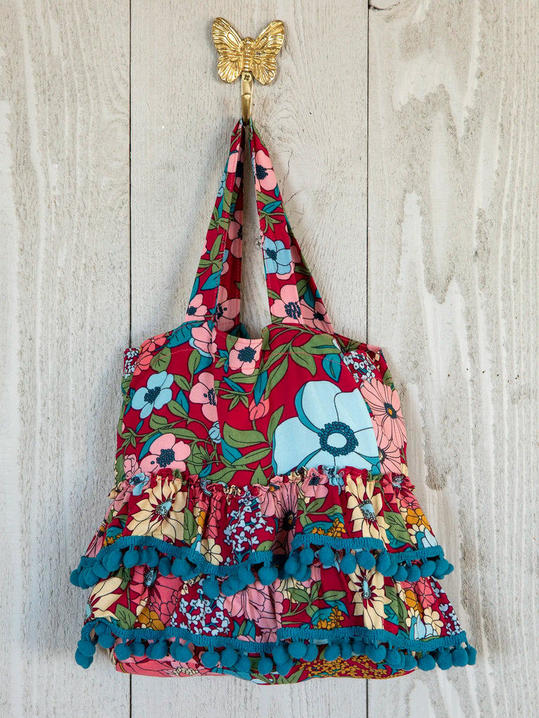 Mini Ruffle Tote - Blue Red Floral-view 2