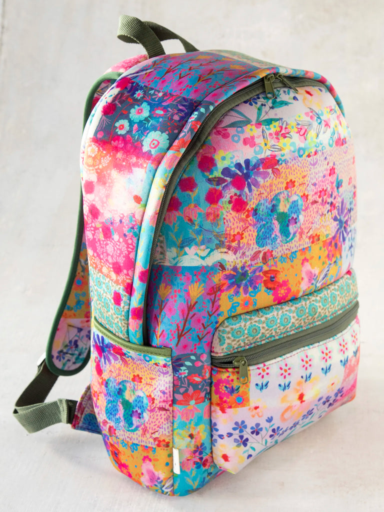 Live Happy Neoprene Backpack - Pink Watercolor Patchwork-view 1