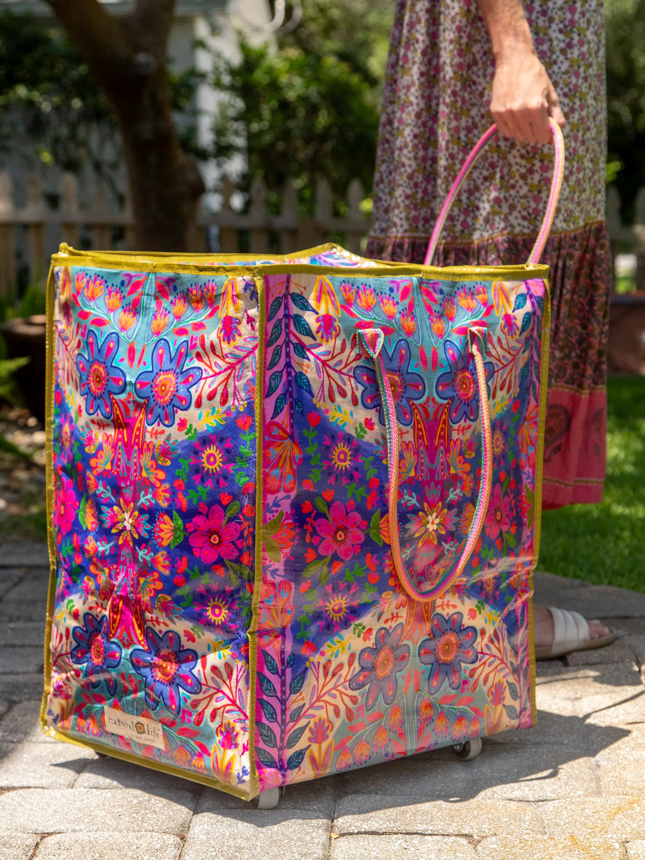 Rolling Tote Bag - XL Royal Blue Folk Flower – Natural Life