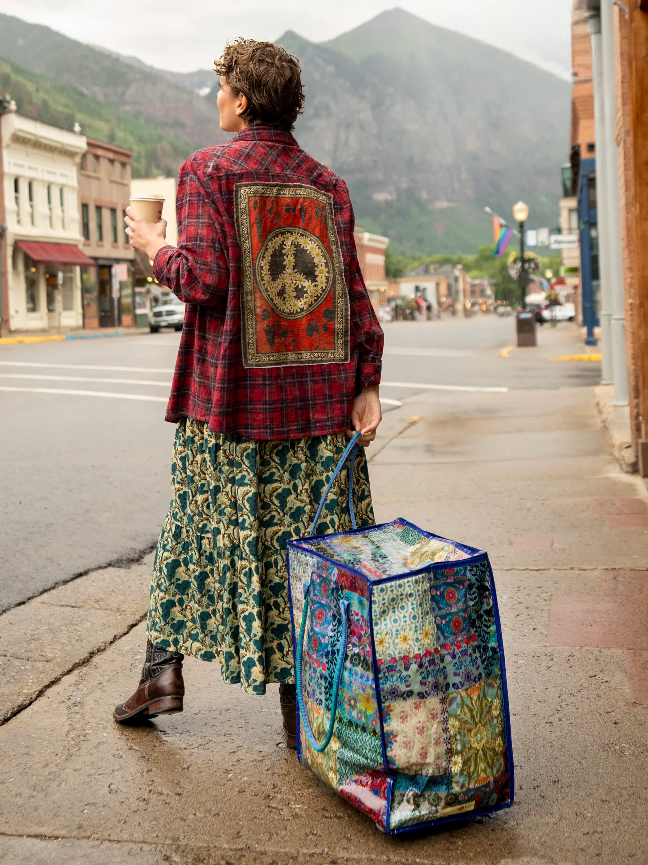 Rolling Tote Bag - Blue Patchwork – Natural Life