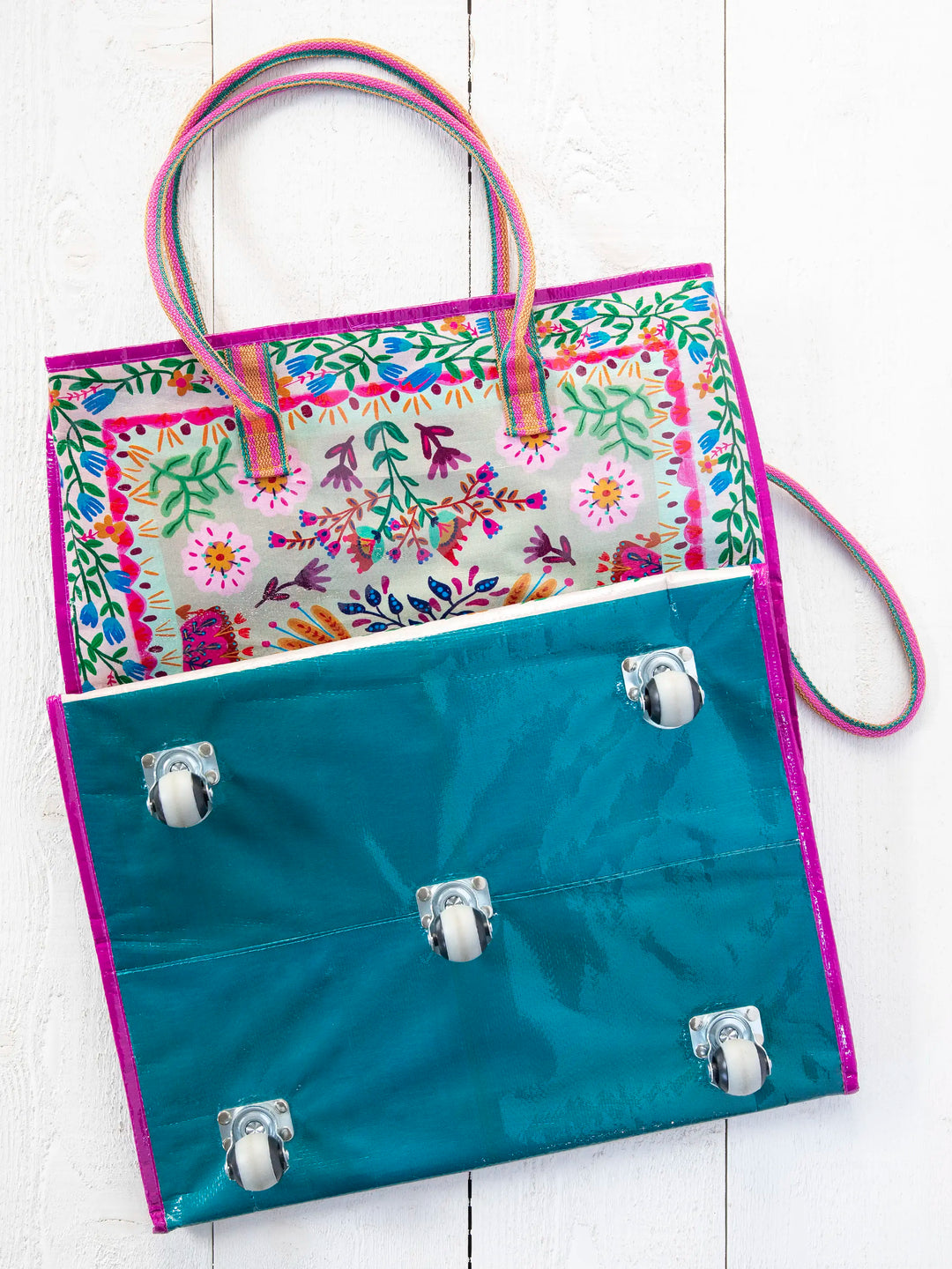 Rolling Tote Bag - XL Light Taupe Flower