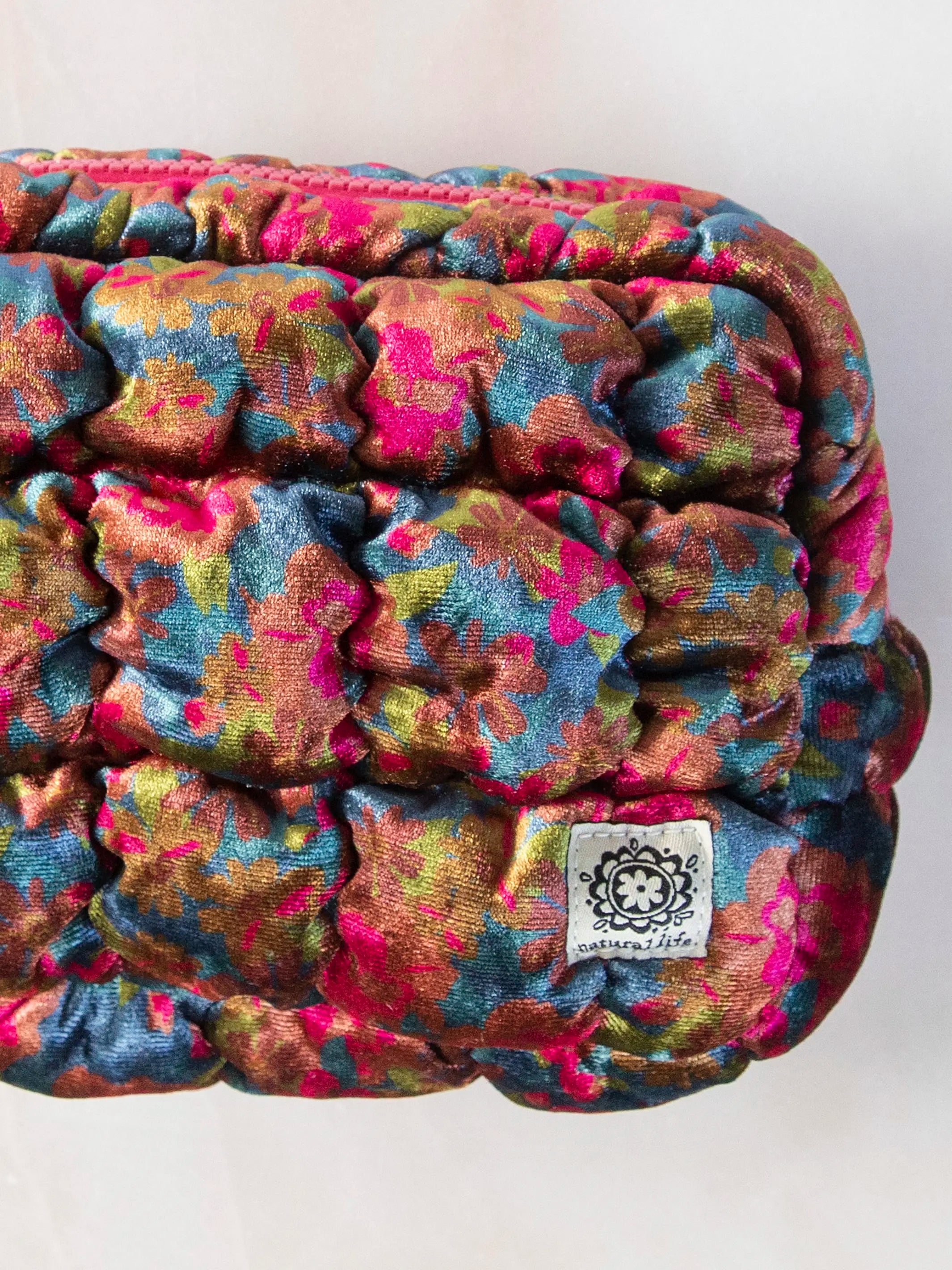 Dana Velvet Puffy Pouch - Teal Pink Floral – Natural Life