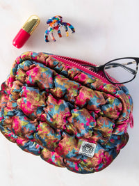 Dana Puffy Pouch - Teal Pink Floral-view 1