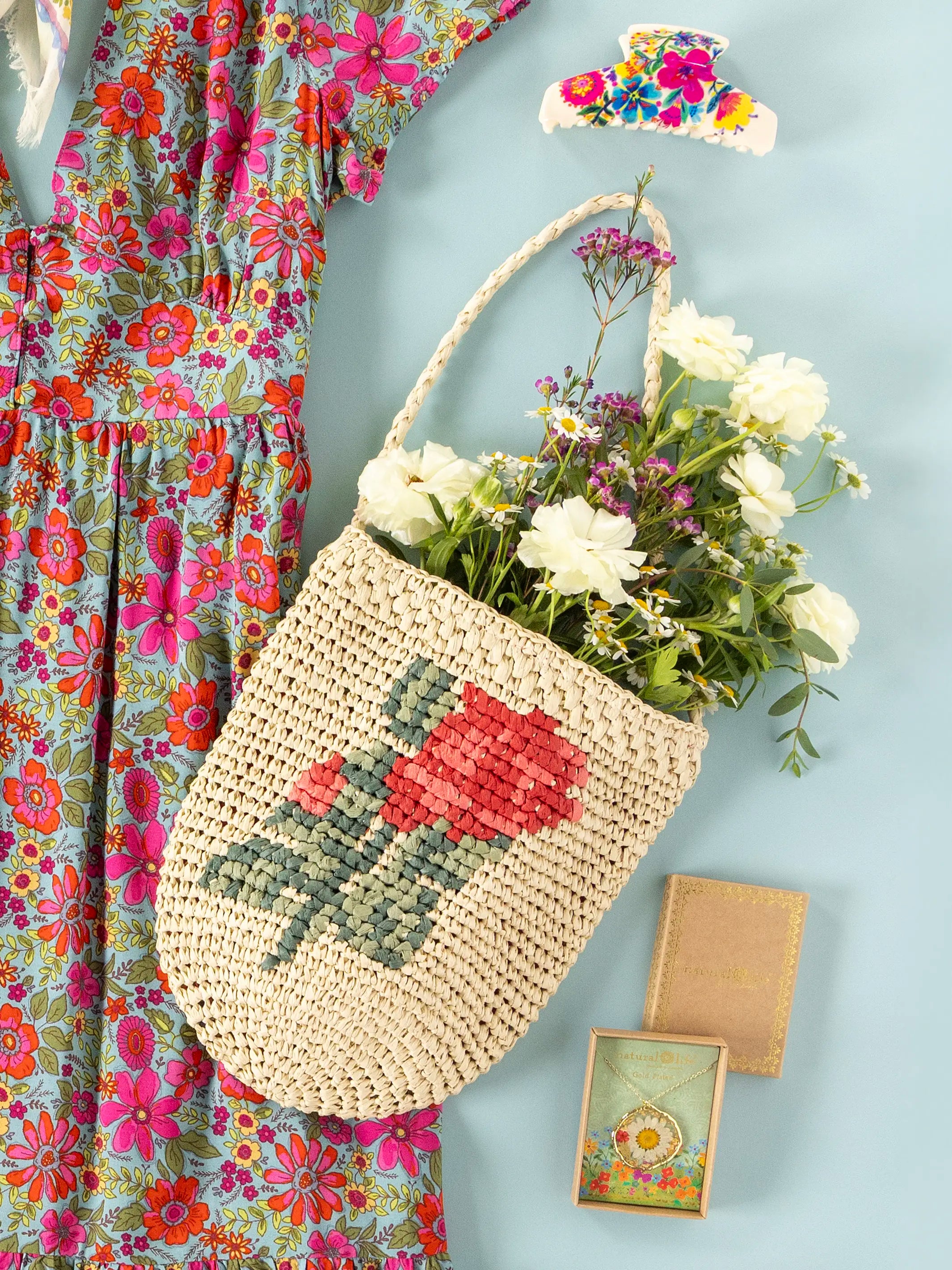 Neutral Straw Fabric Flower Embroidered Statement Zipper Trendy Backpack Bag Dark beige/floral Embroidered-Detail Straw Bucket Bag for  main image 2