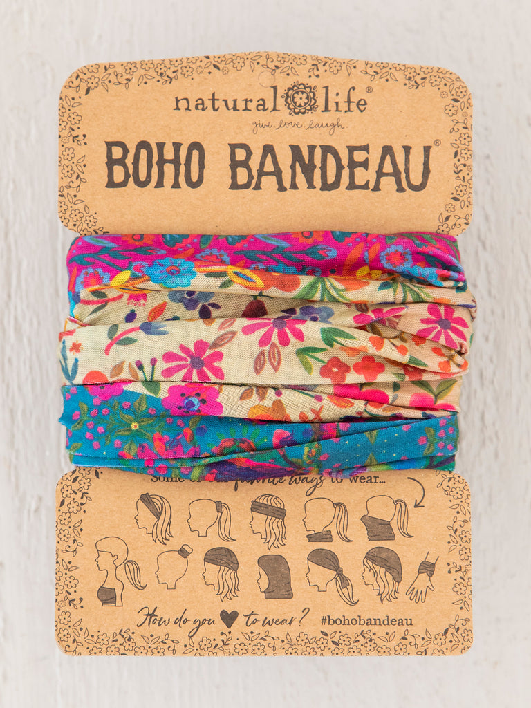 Full Printed Boho Bandeau Headband - Floral Border-view 3
