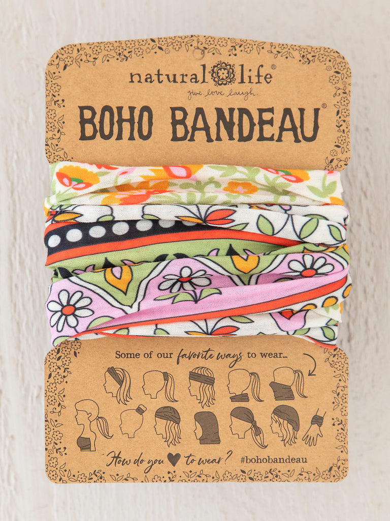 Full Printed Boho Bandeau Headband - Lilac Orange Border-view 2