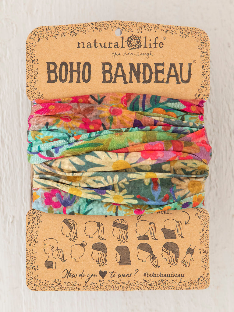 Full Printed Boho Bandeau Headband - Wildflower Border-view 2