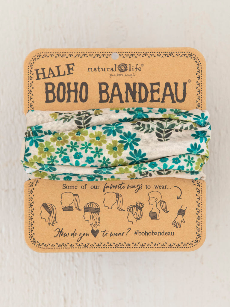 Half Printed Boho Bandeau Medallion - Cream Floral-view 1