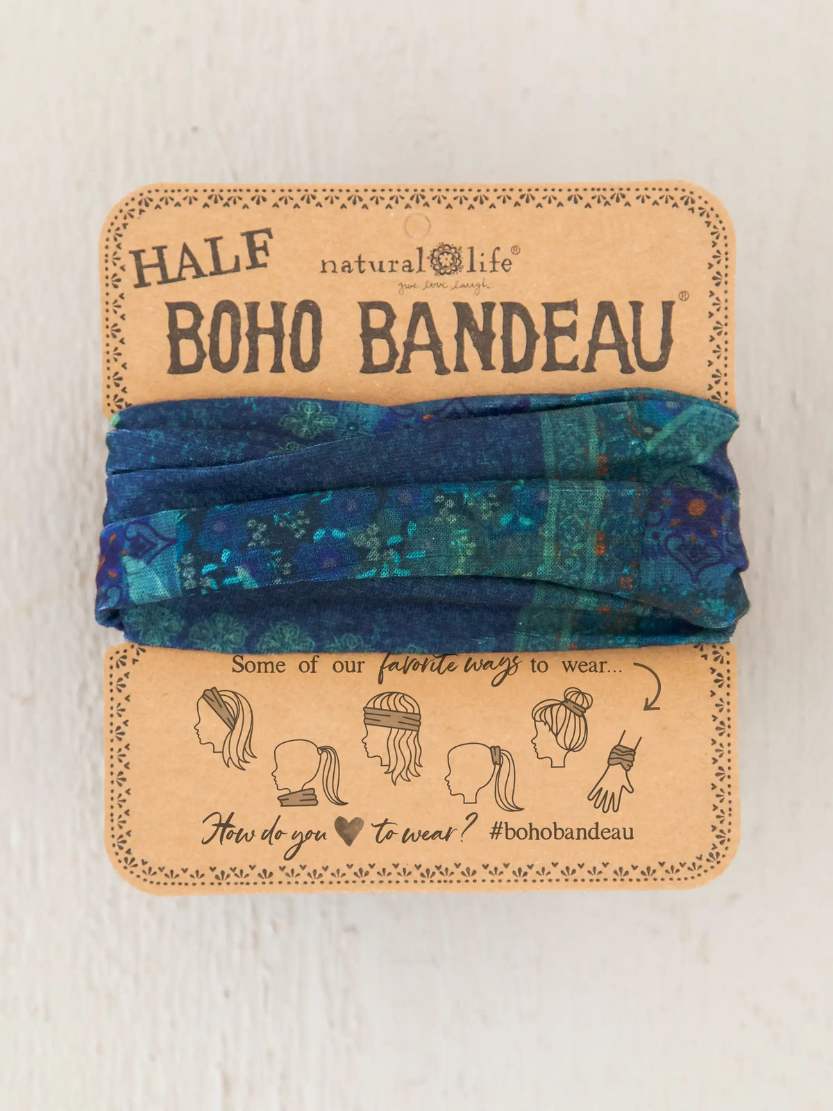 Half Boho Bandeau® Headband - Indigo Patchwork – Natural Life display picture 3