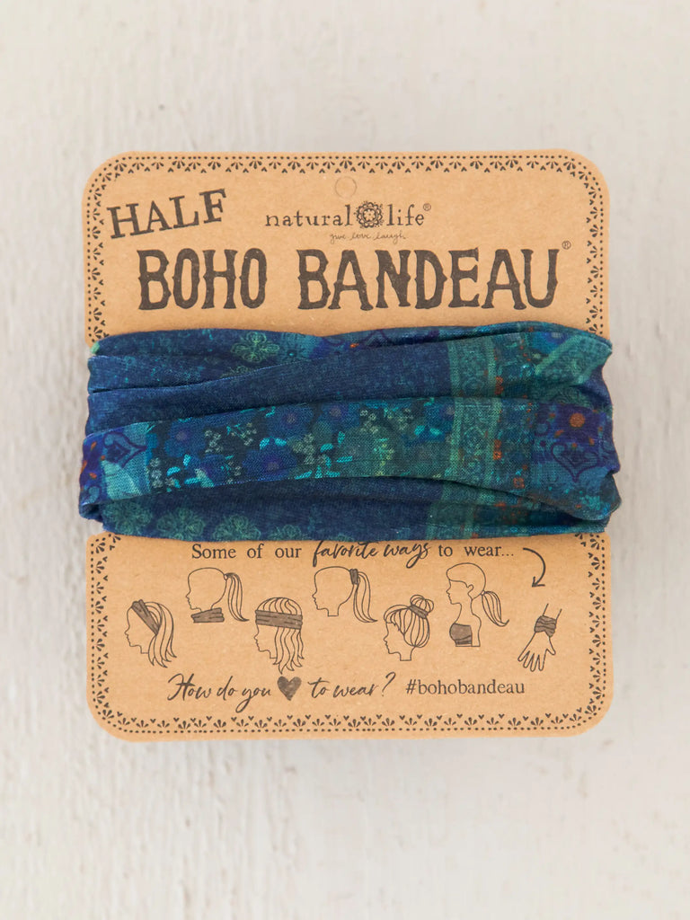 Half Printed Boho Bandeau Headband - Indigo Patchwork-view 1