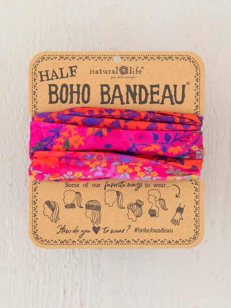 Half Printed Boho Bandeau Headband - Pink Ombre Border-view 1