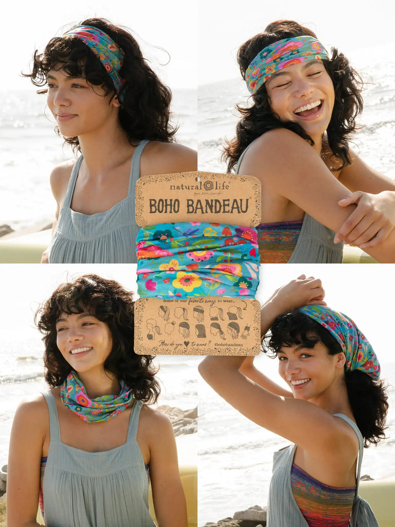 Full Boho Bandeau Headband - Teal Folk Flower-view 1